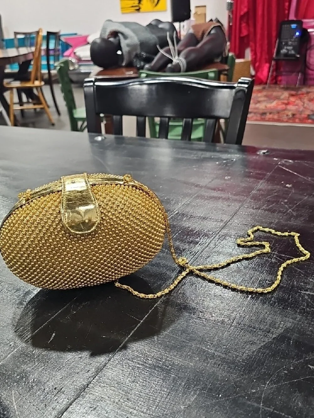 Gold Beaded Oval Evening Clutch - Women Bags